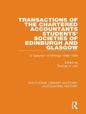 cover image of Transactions of the Chartered Accountants Students' Societies of Edinburgh and Glasgow